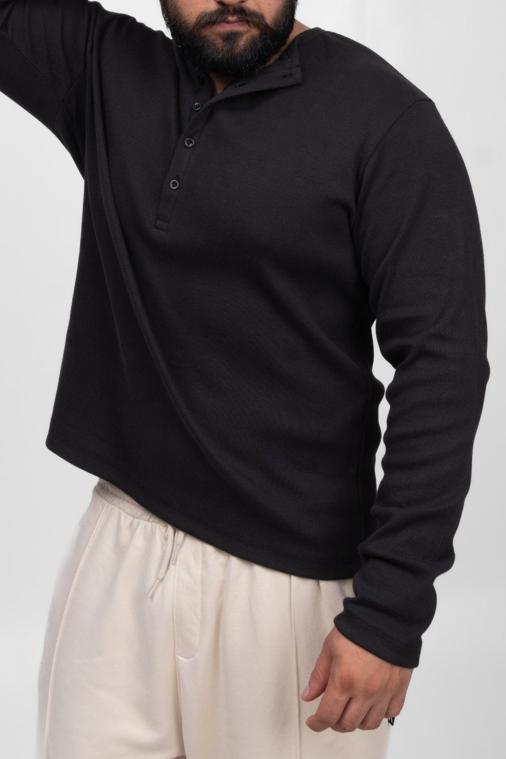 Henley Full Sleeve T-Shirt - Black