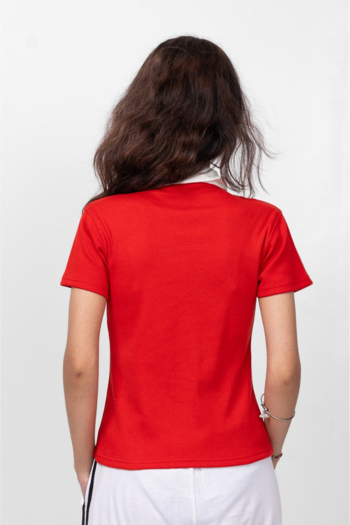 Ruby Red Varsity Rib Polo (women)