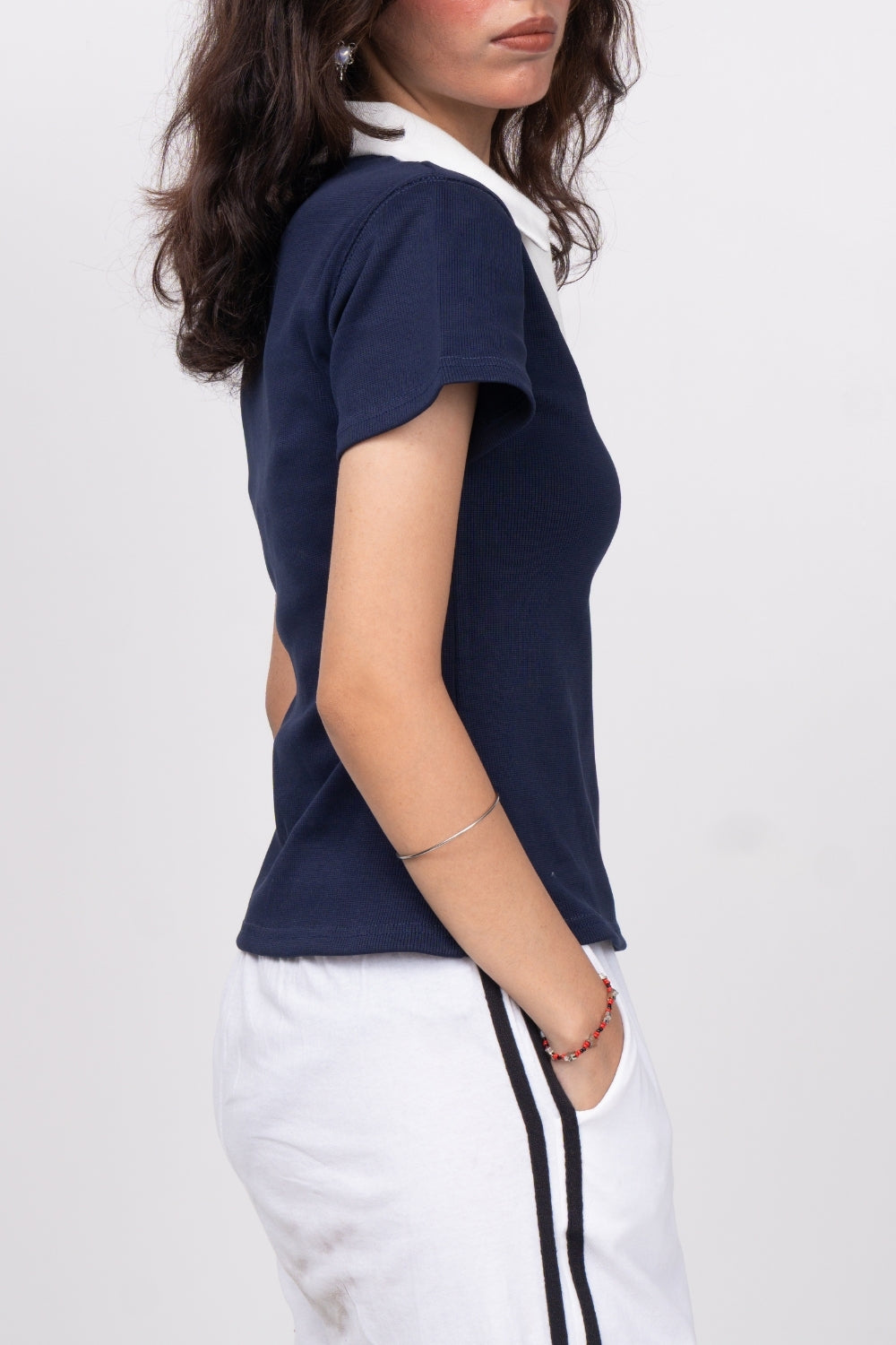 Navy Blue Varsity Rib Polo (women)
