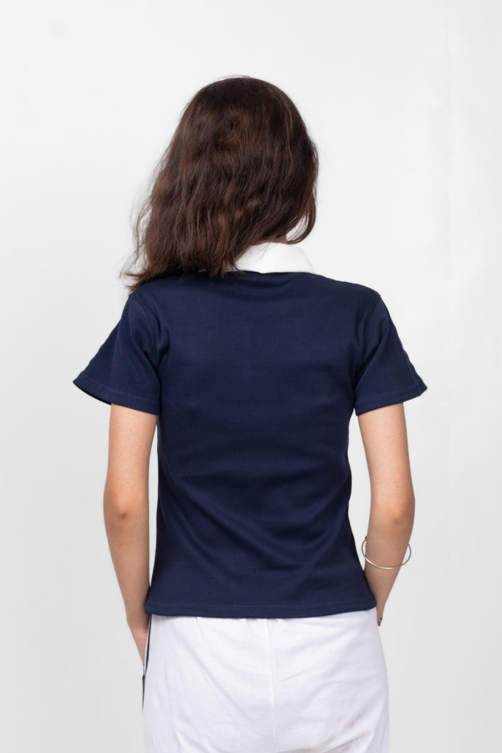 Navy Blue Varsity Rib Polo (women)