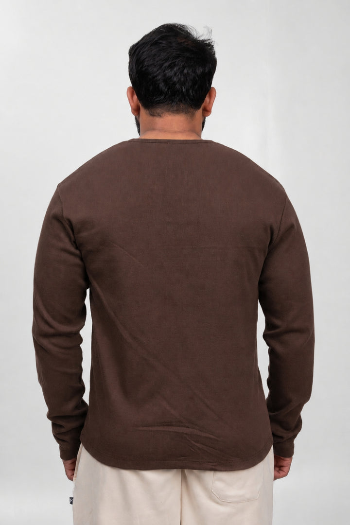 Henley Full Sleeve T-Shirt - Brown