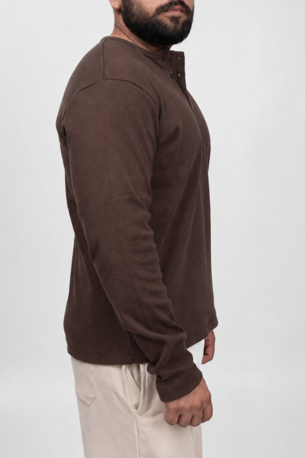 Henley Full Sleeve T-Shirt - Brown