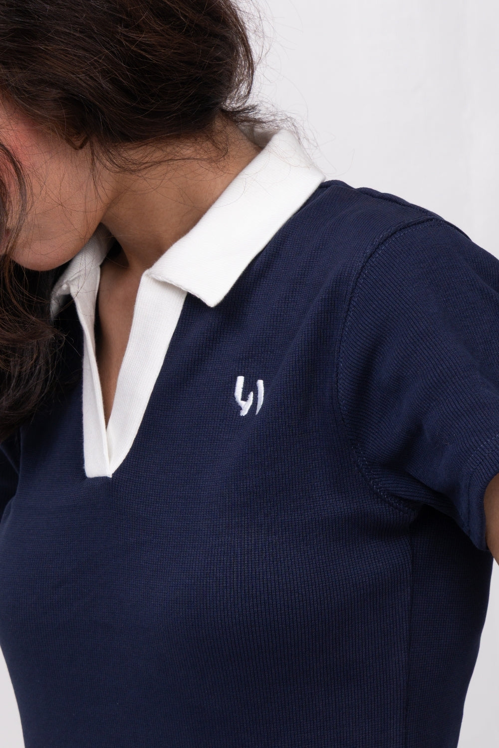Navy Blue Varsity Rib Polo (women)