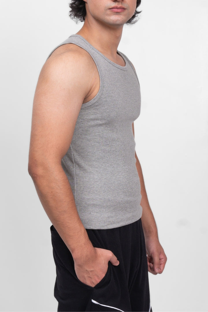 RIBBED TANK - HEATHER GREY
