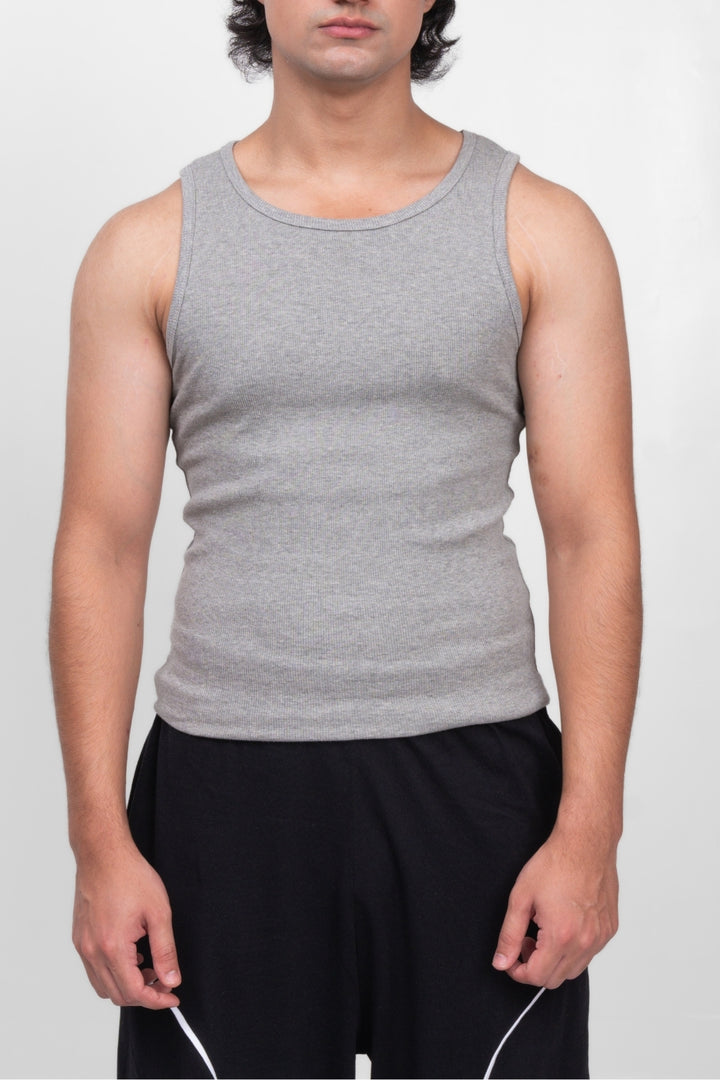 RIBBED TANK - HEATHER GREY