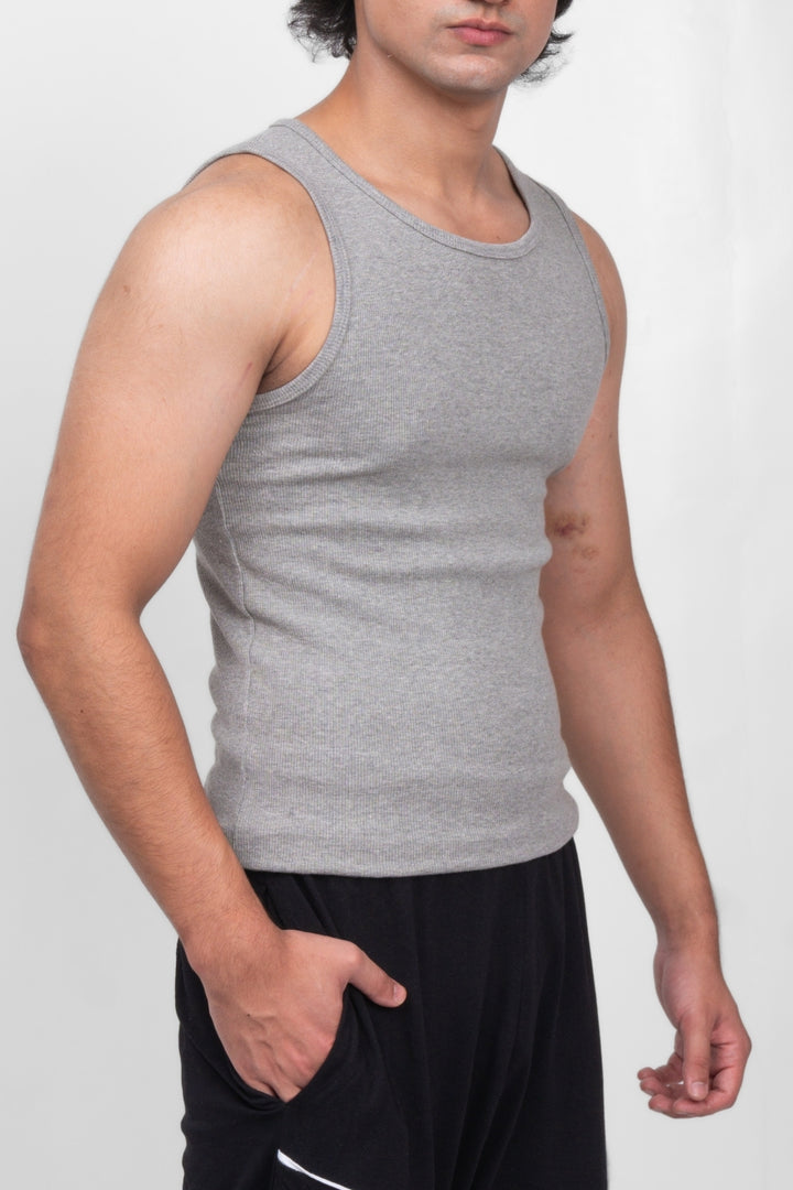 RIBBED TANK - HEATHER GREY