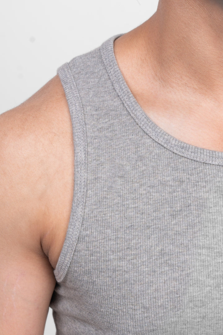 RIBBED TANK - HEATHER GREY