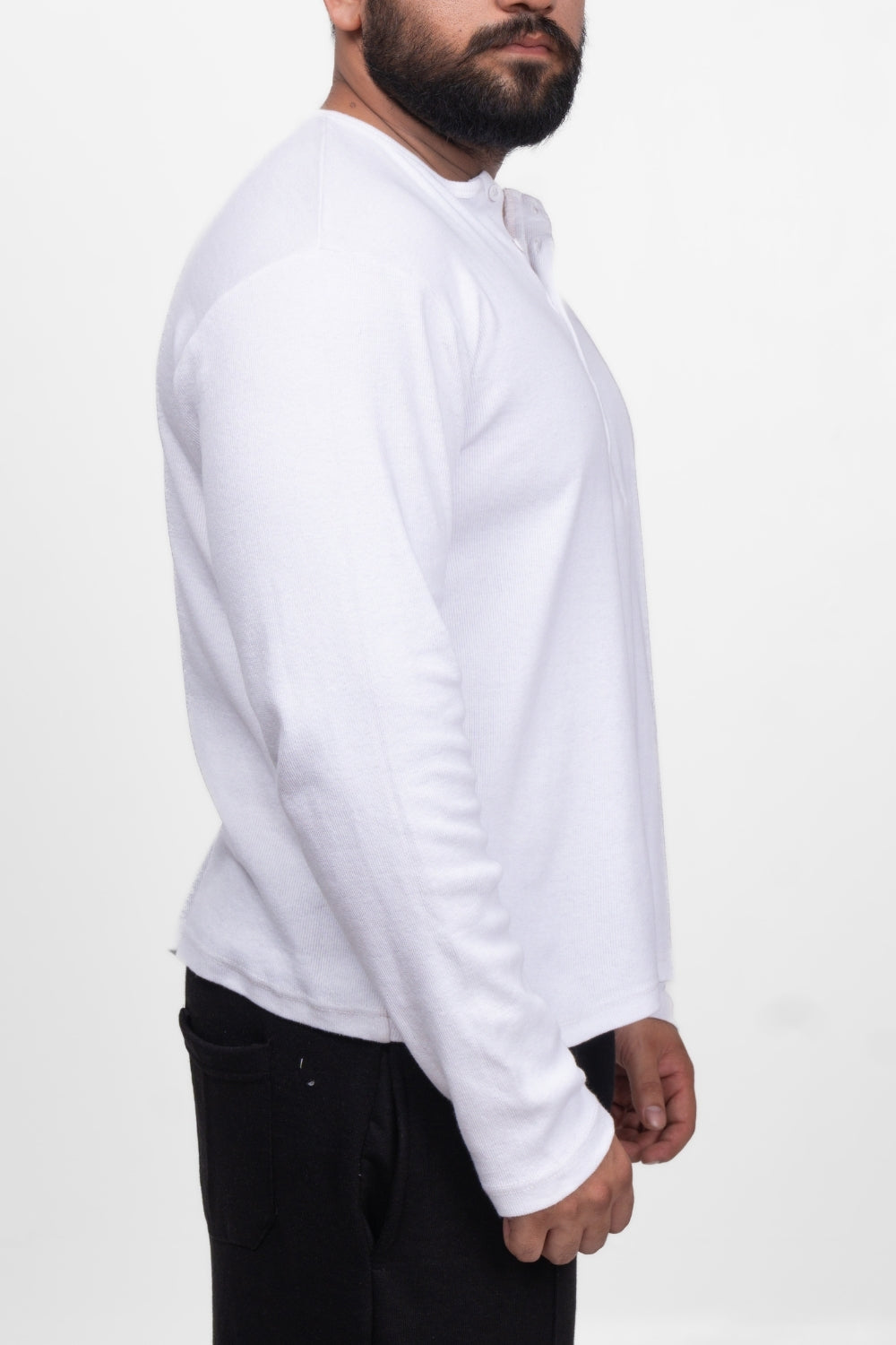 Henley Full Sleeve T-Shirt - White