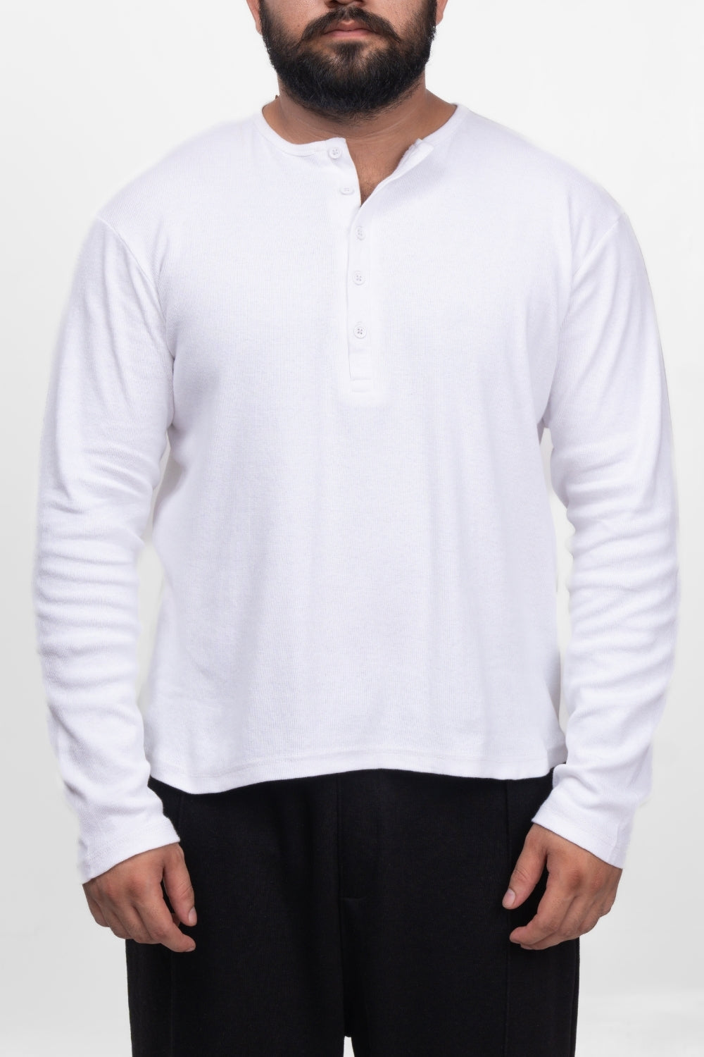 Henley Full Sleeve T-Shirt - White