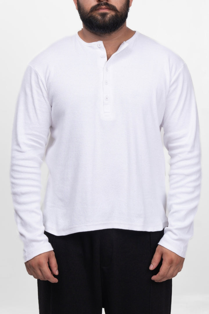 Henley Full Sleeve T-Shirt - White