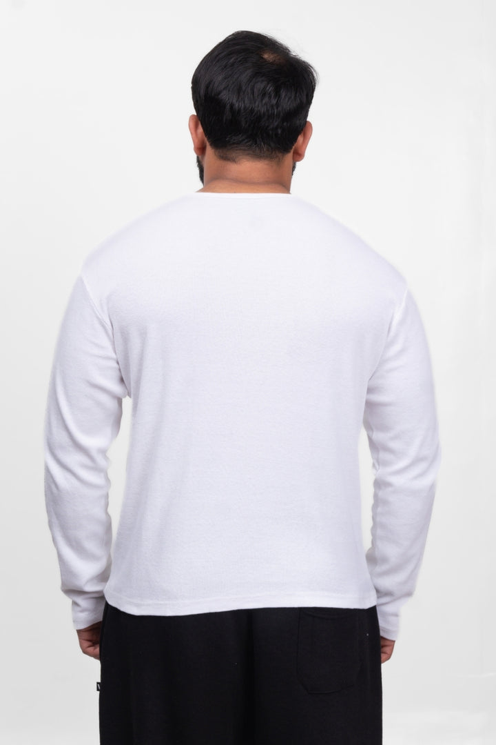 Henley Full Sleeve T-Shirt - White