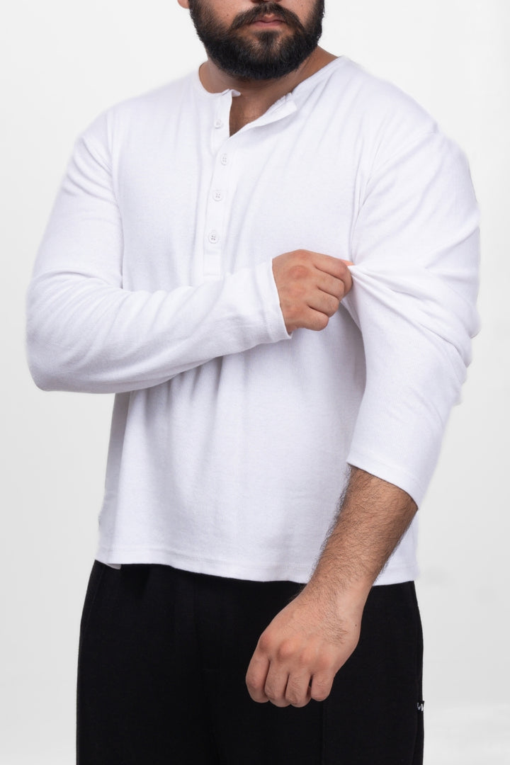Henley Full Sleeve T-Shirt - White