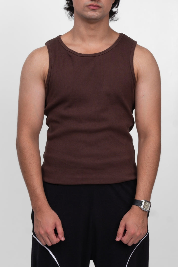 RIBBED TANK - BROWN