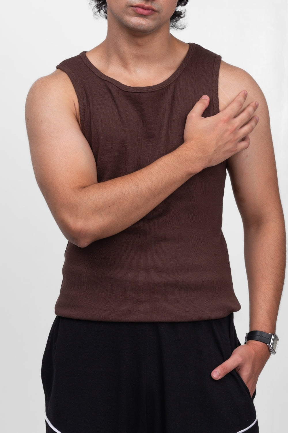 RIBBED TANK - BROWN