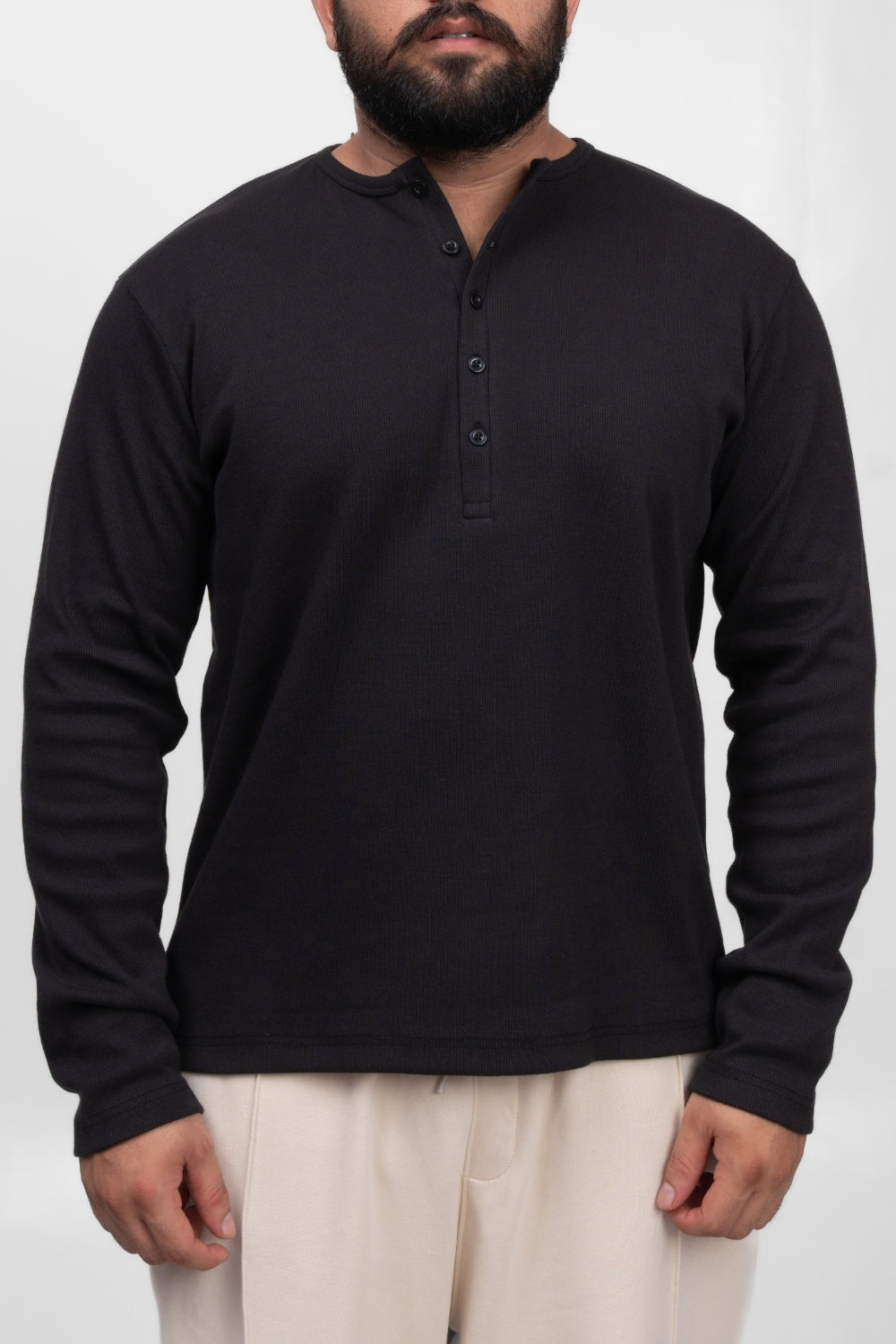 Henley Full Sleeve T-Shirt - Black