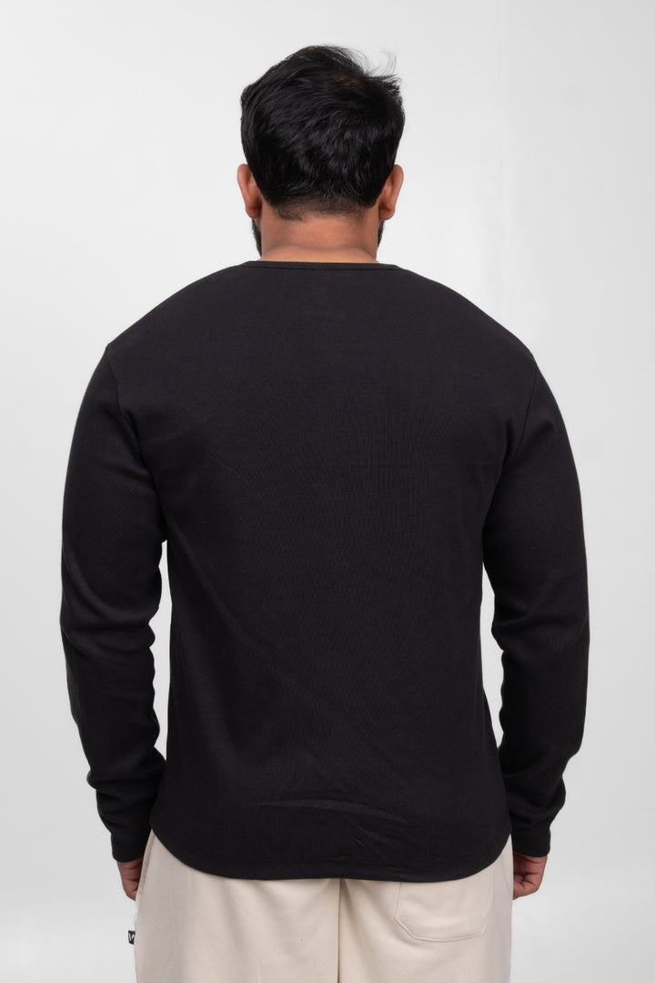 Henley Full Sleeve T-Shirt - Black